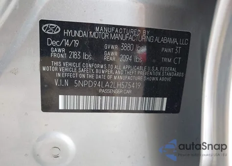 2020 Hyundai Elantra Eco from USA, damaged, VIN 5NPD94LA2LH575419
